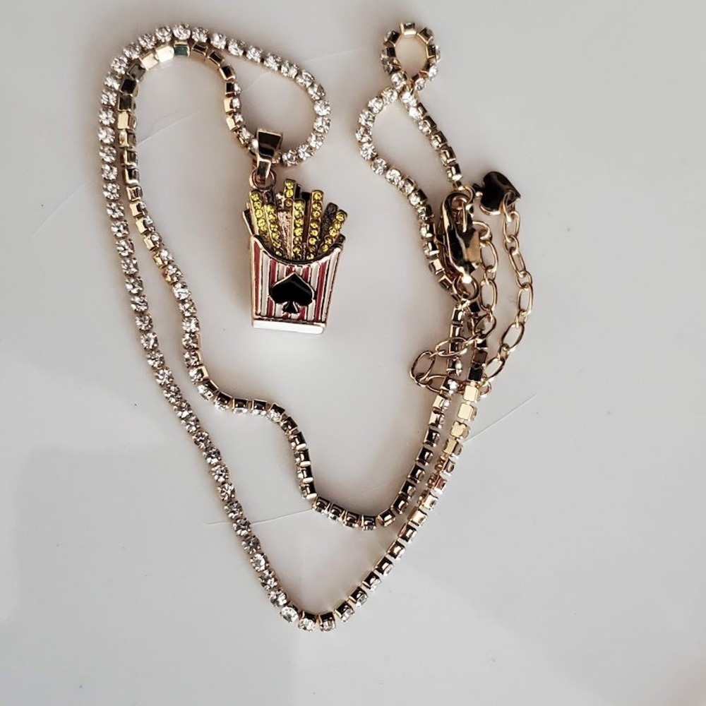 Kate Spade‎ x Target French Fries Pendant Necklace Gold Tone Rhinestone Chain